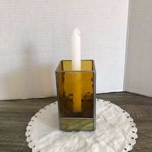 Handmade Amber and Slag Glass Candle Holder